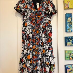 Anthropologie Floral Dress - Black, White, Orange, Red